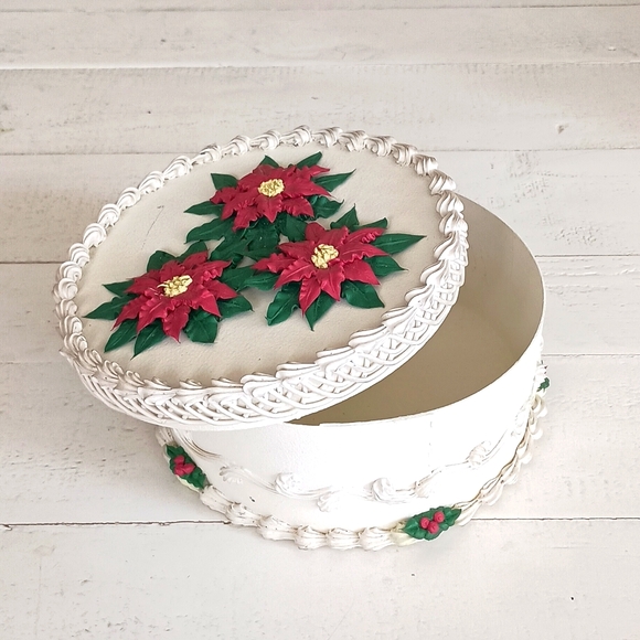 Vintage Poinsettia Mini Hat Box - Picture 1 of 7